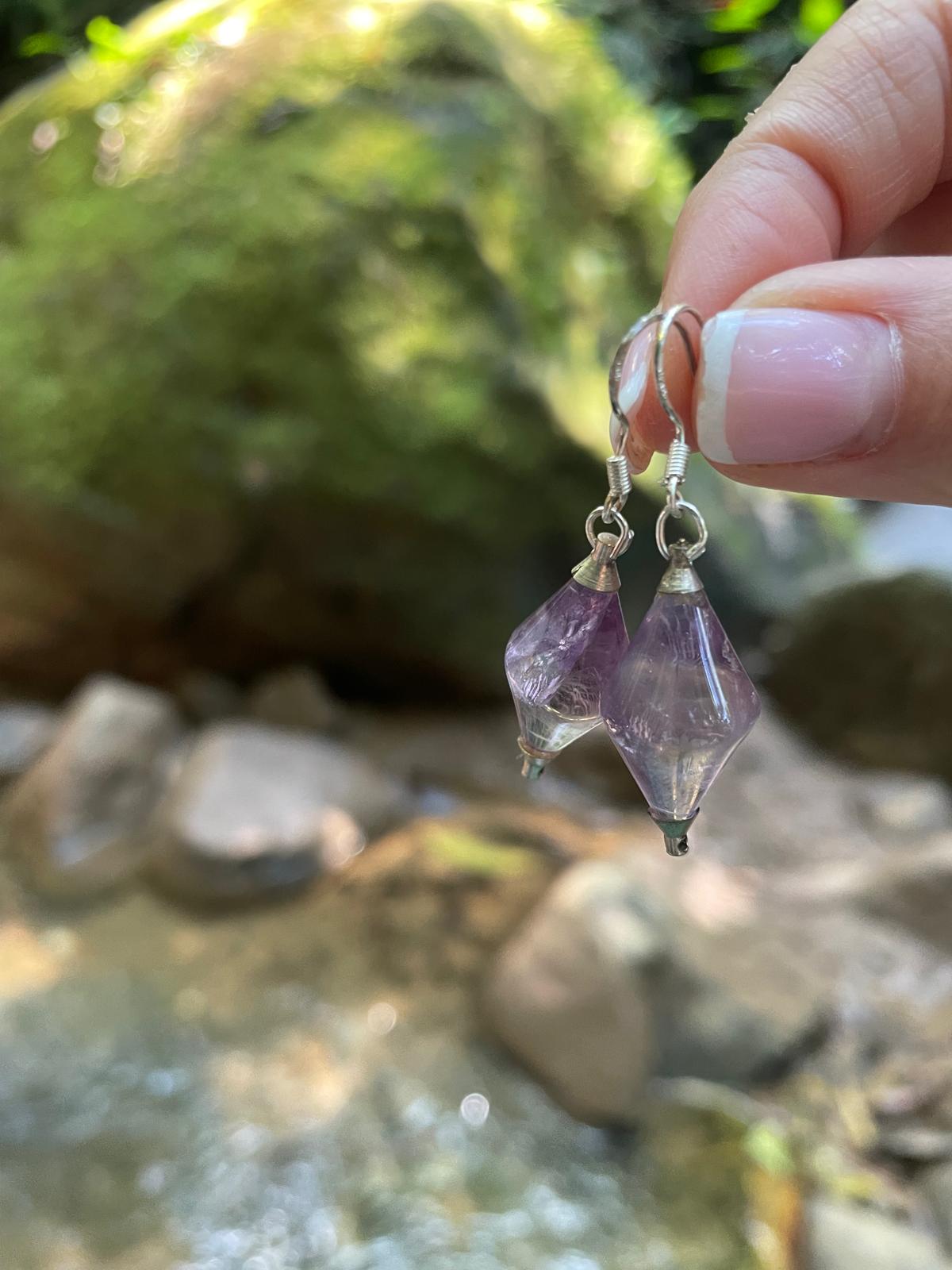 Handcrafted amethyst earrings in premium silver