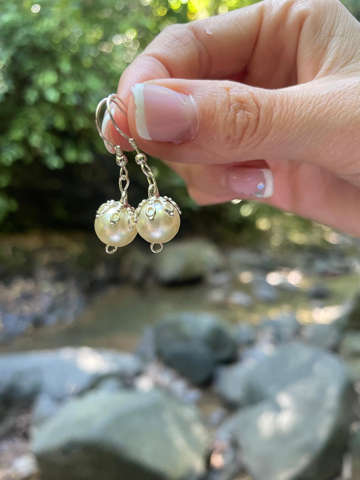Earrings with natural pearls from the Caribbean Sea premium 925 sterling silver