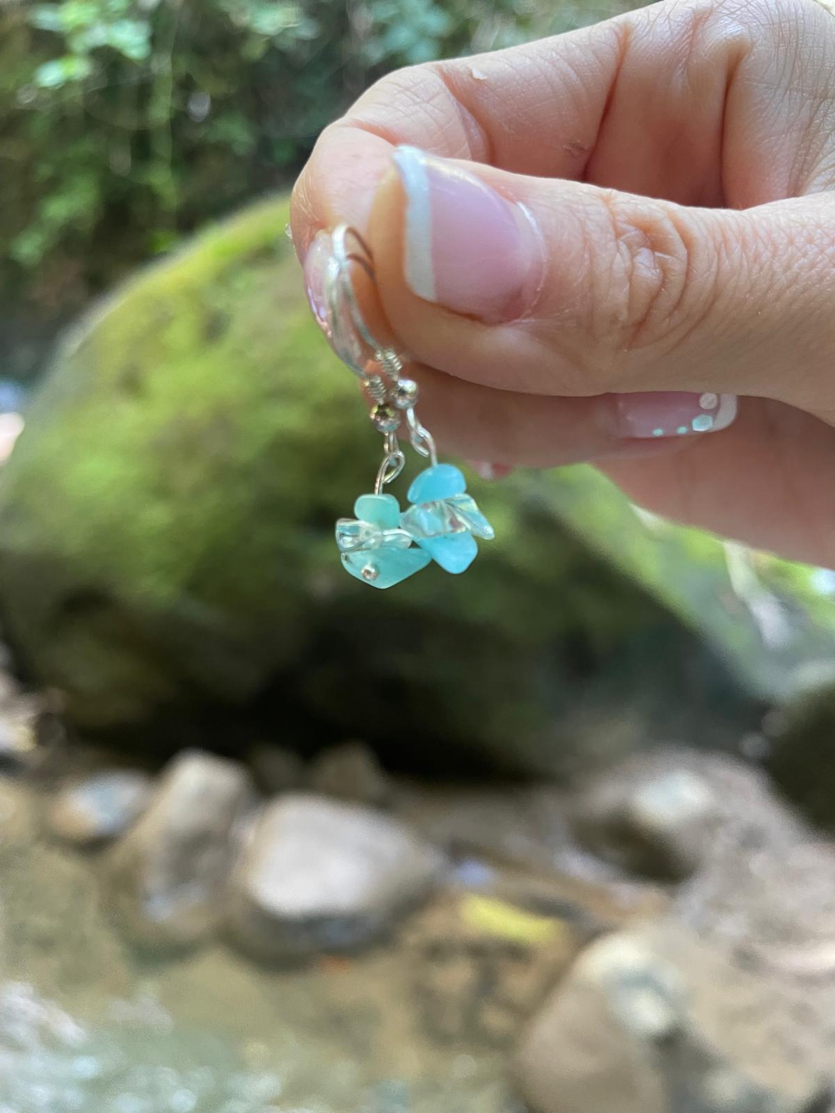 Handcrafted aquamarine and rock crystal earrings, premium 925 sterling silver