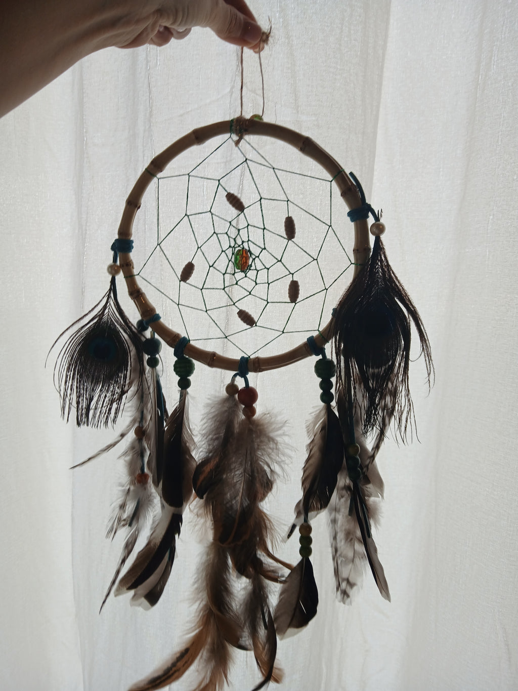 dream catcher with amber and pearls