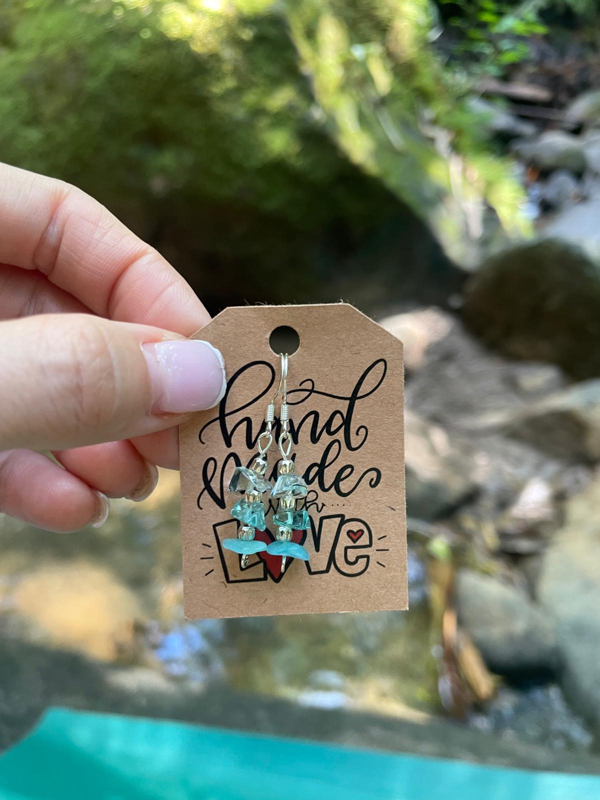 Handcrafted earrings with blue topaz and rock crystal, premium 925 sterling silver