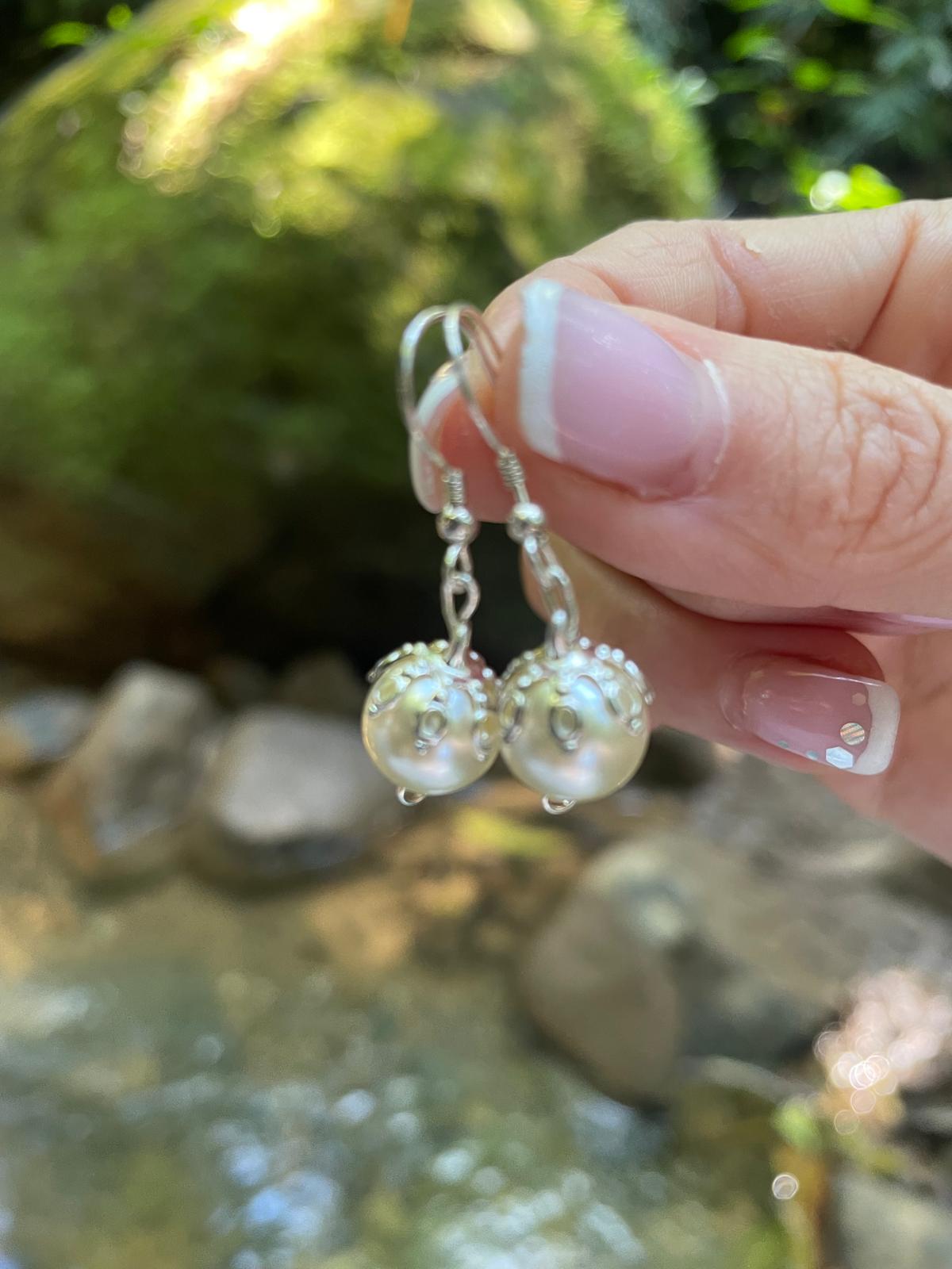 Earrings with natural pearls from the Caribbean Sea premium 925 sterling silver