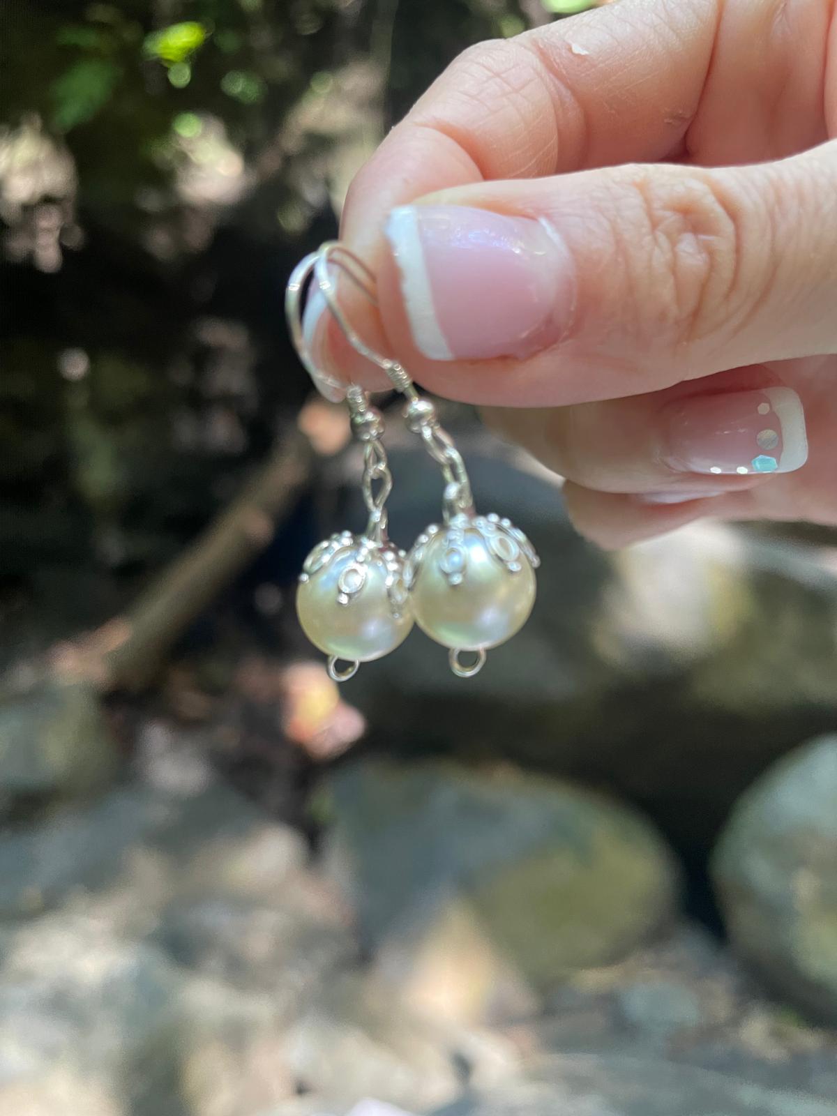 Earrings with natural pearls from the Caribbean Sea premium 925 sterling silver