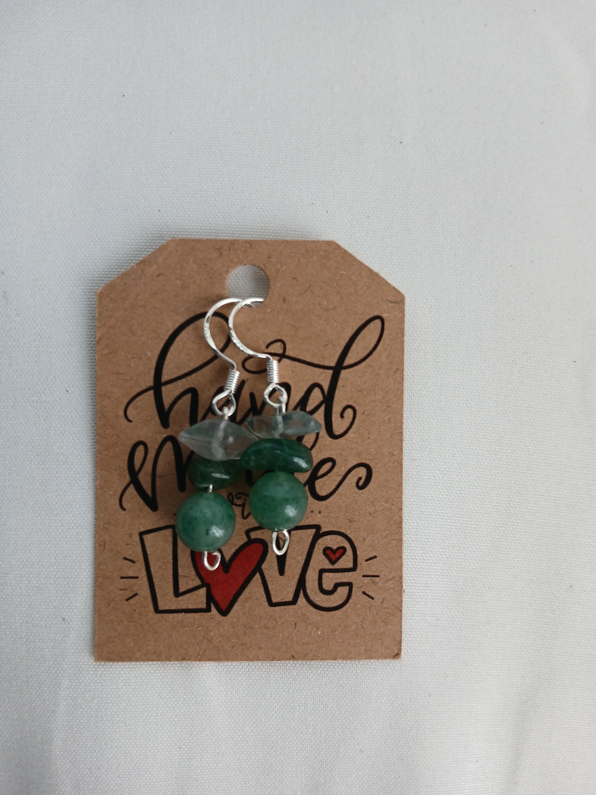 Earrings with natural jadeite, green aventurine, and rock crystal, premium 925 sterling silver