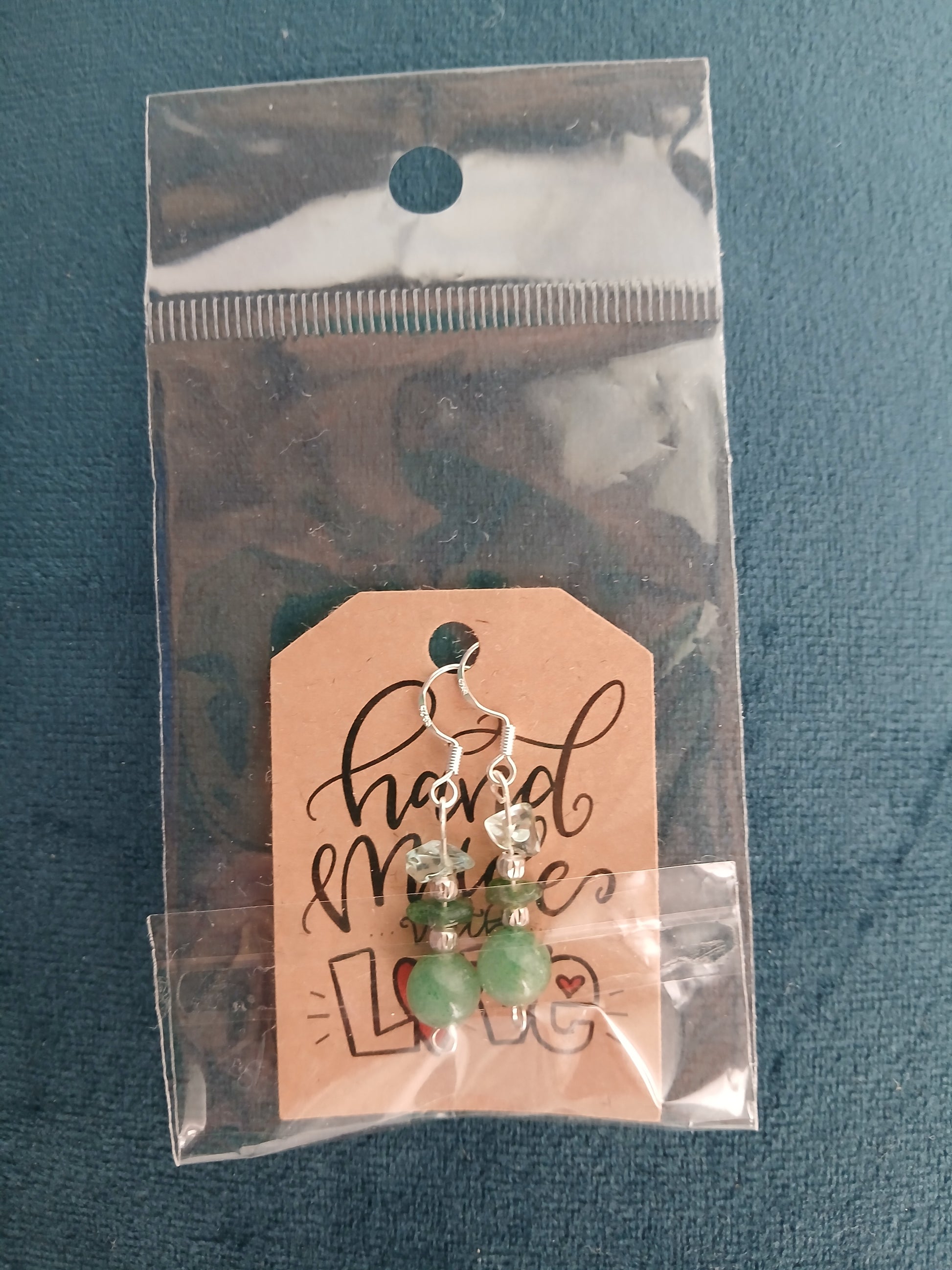 Handmade earrings with natural stones: jadeite, green aventurine, and rock crystal, premium 925 sterling silver