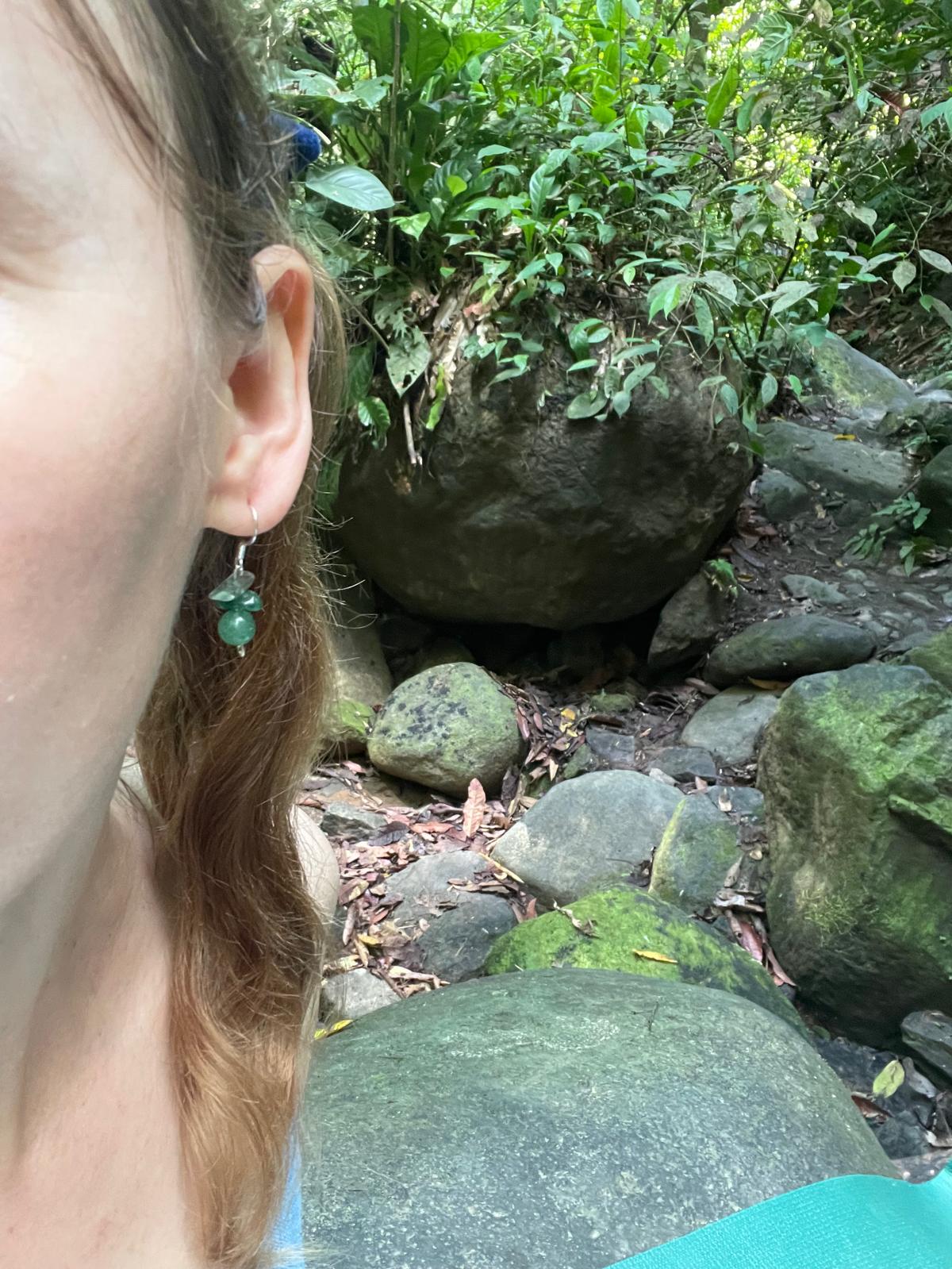 Earrings with natural jadeite, green aventurine, and rock crystal, premium 925 sterling silver