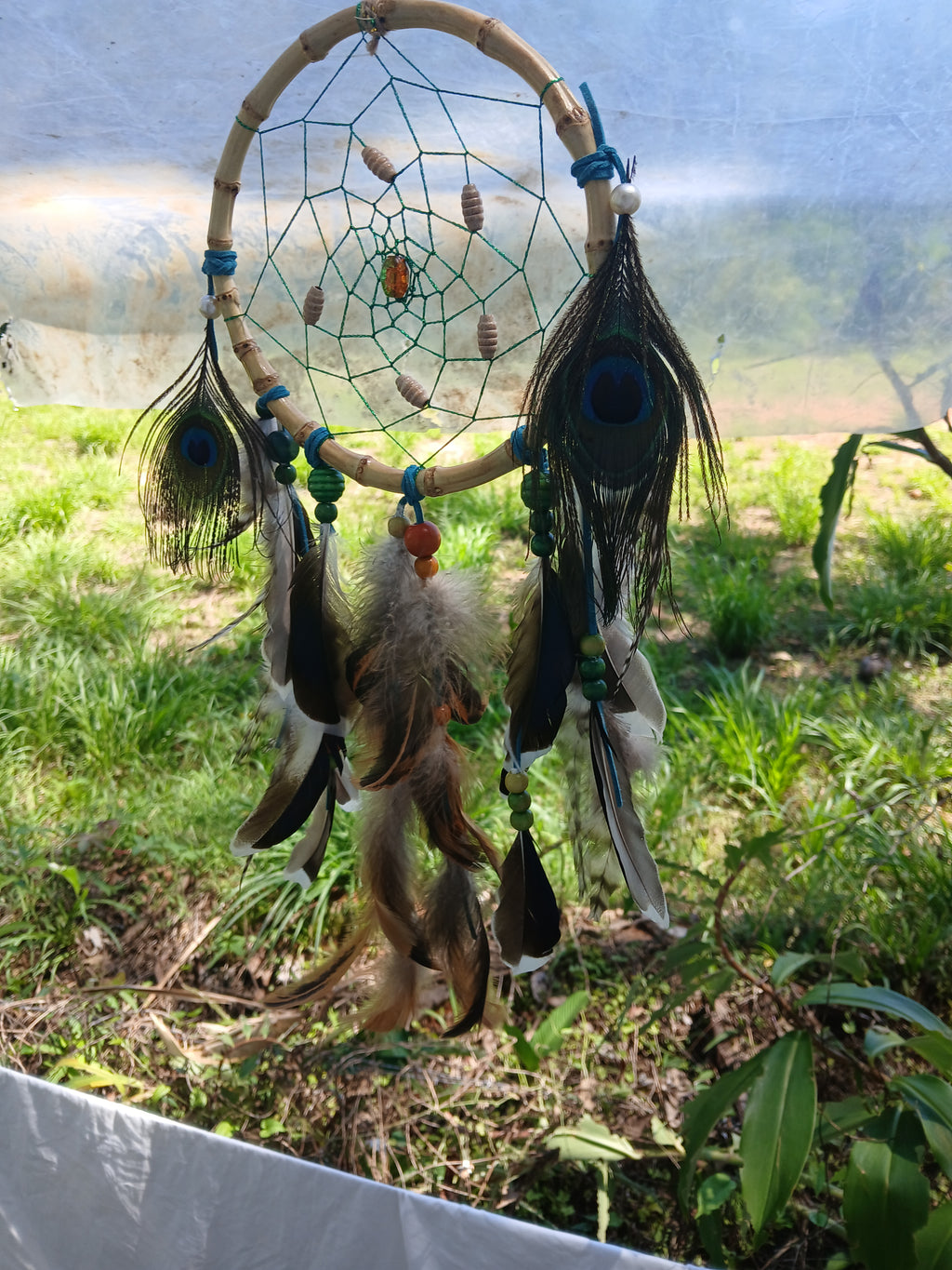 dream catcher with amber and pearls
