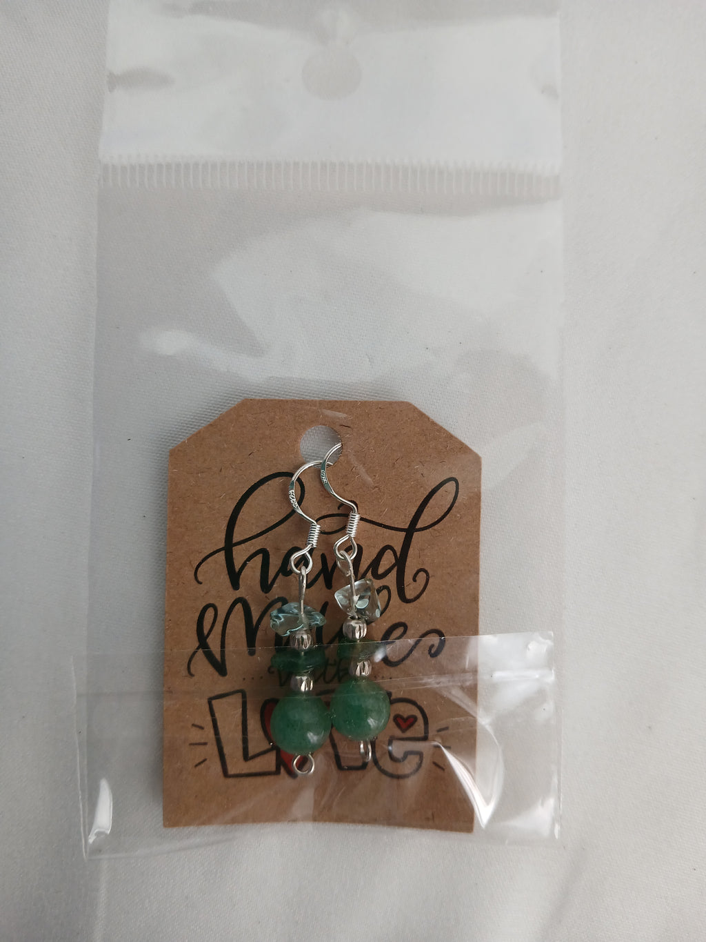 Handmade earrings with natural stones: jadeite, green aventurine, and rock crystal, premium 925 sterling silver