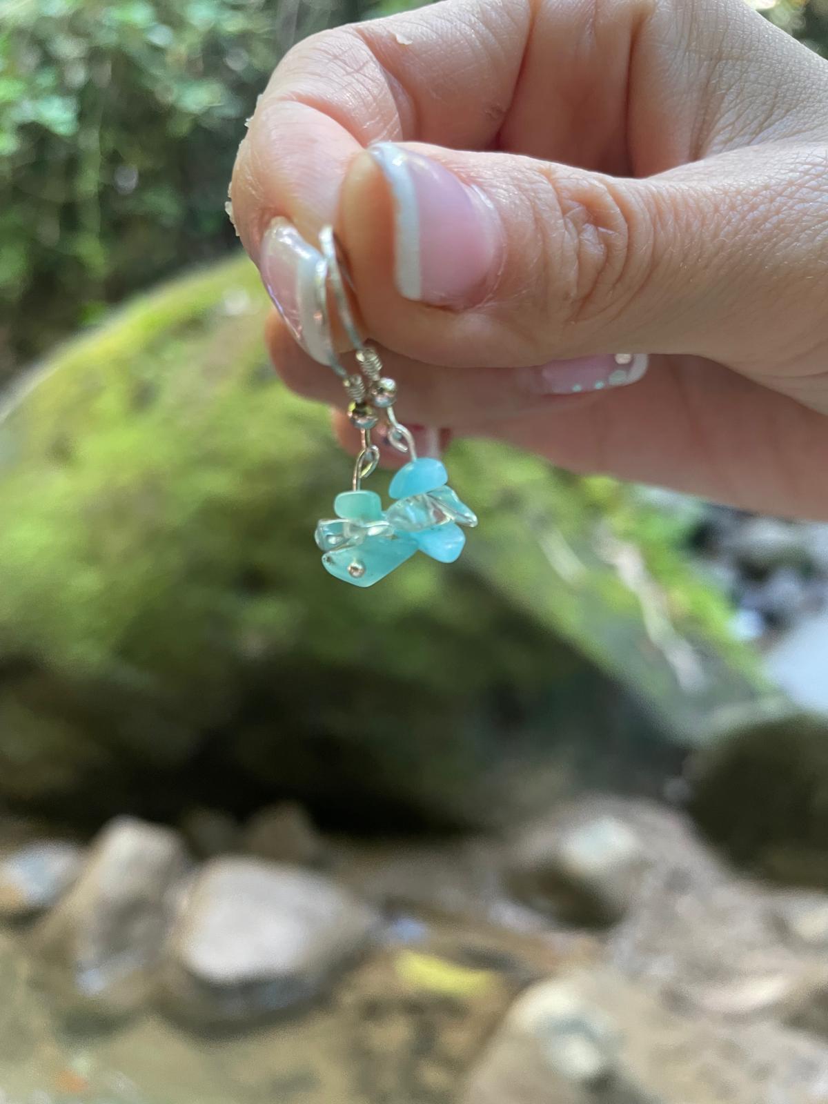 Handcrafted aquamarine and rock crystal earrings, premium 925 sterling silver