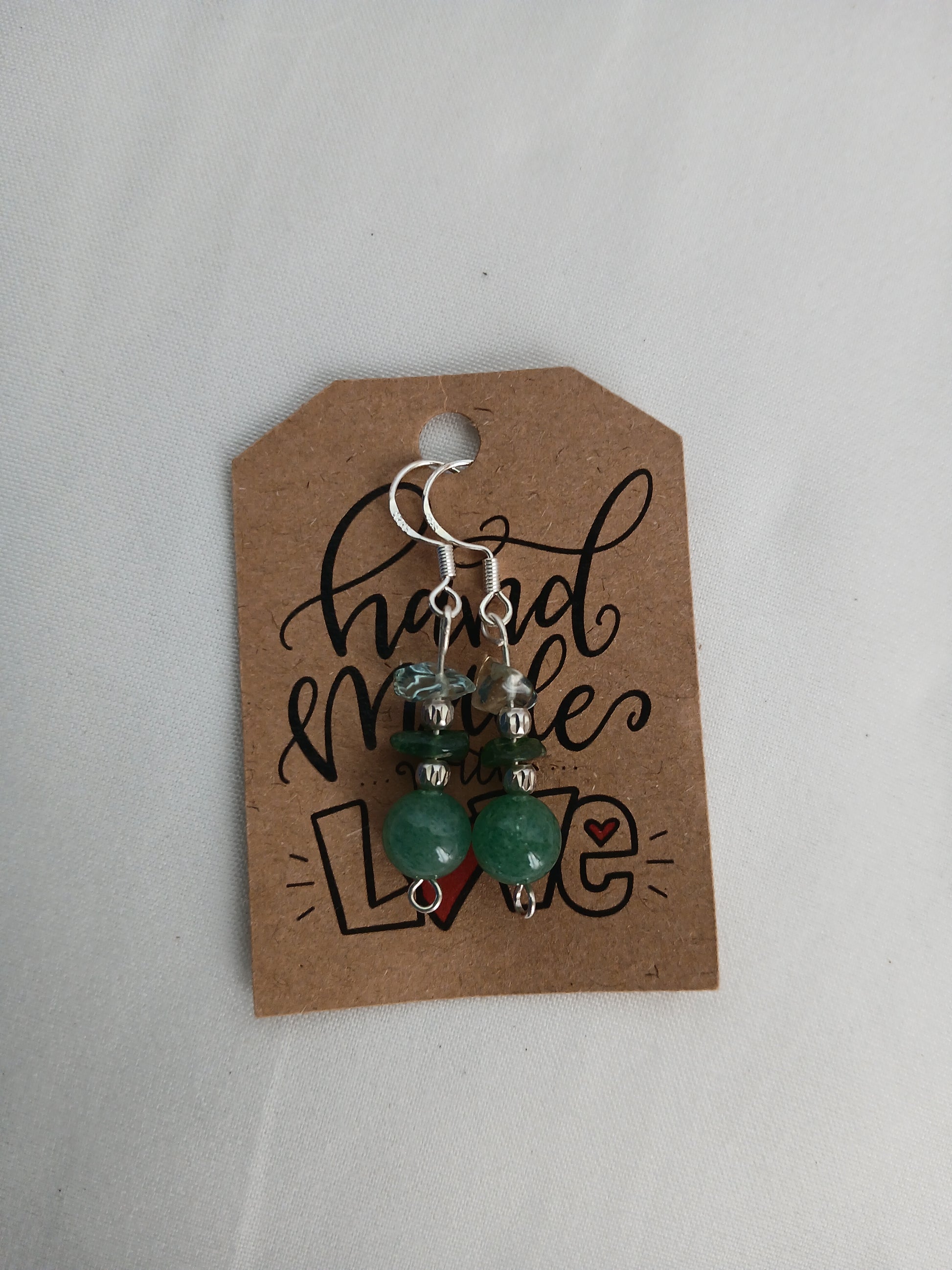 Handmade earrings with natural stones: jadeite, green aventurine, and rock crystal, premium 925 sterling silver