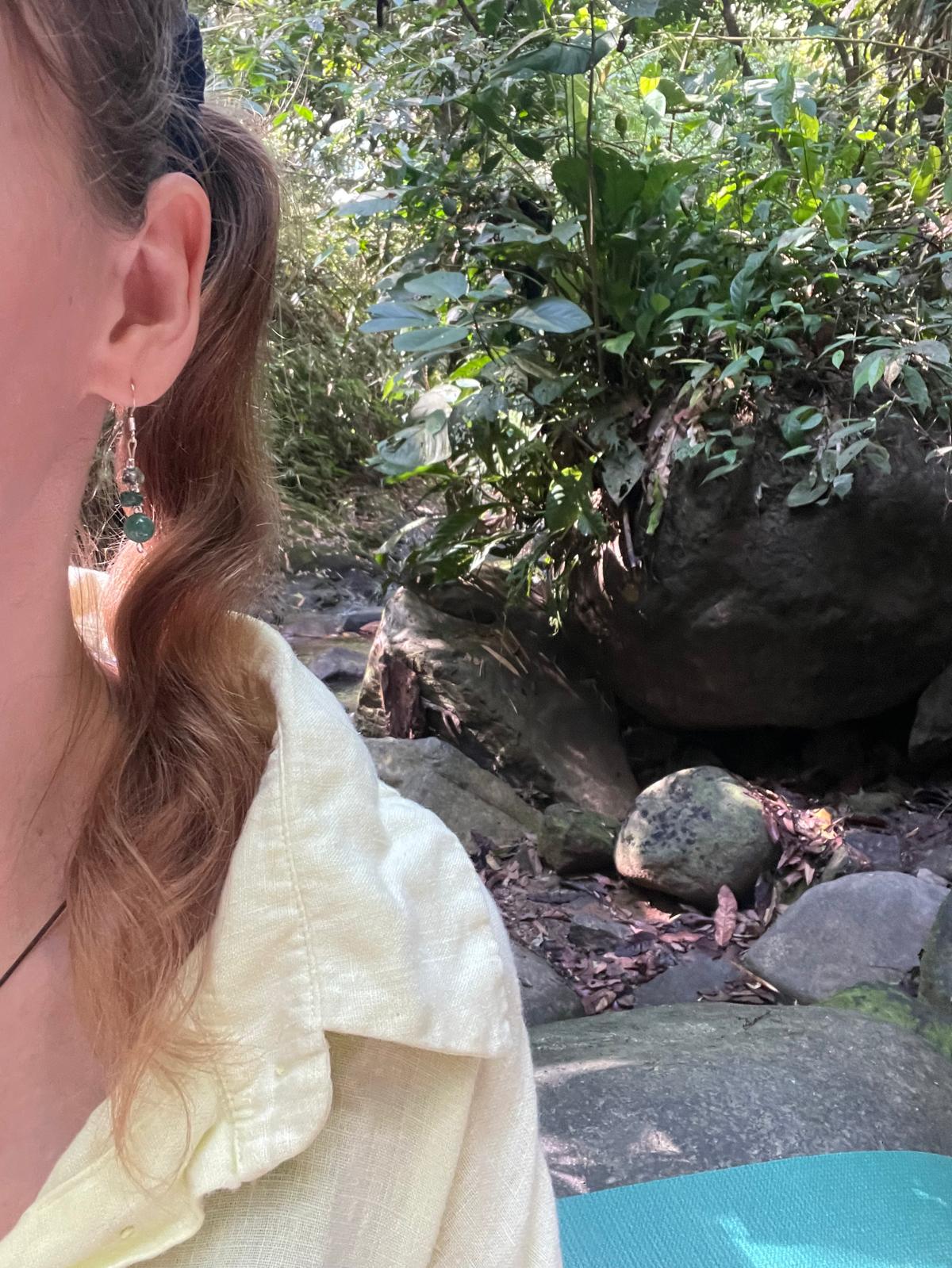 Handmade earrings with natural stones: jadeite, green aventurine, and rock crystal, premium 925 sterling silver